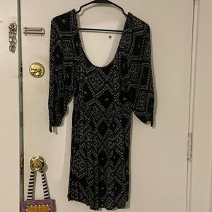 PRINCESS VERA WANG Puff Sleeve Mini Dress Black Geometric